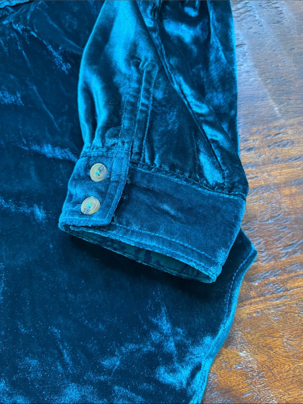 PILCRO Anthropologie Relaxed Velvet Button-Down LS Shirt Emerald Green Women L - Picture 8 of 14